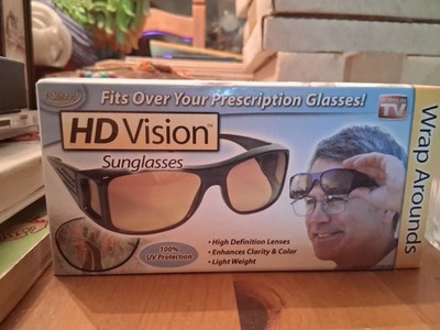 HD Vision Sunglasses Wrap Fit Over Prescription Glasses Black Frame Brown Lens