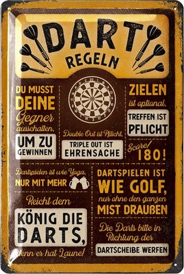 Retro Blechschild DARTS Irish Pub Deko Schild Dartregeln Schild 20x30cm