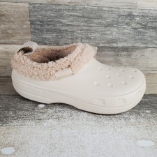 Crocs Classic Lined Shorty Clogs Womens Sz 7 Beige Rubber Slip On Round Toe