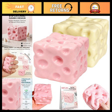 Jumbo Pink Cheese Squishy 2.4" Stress Relief Fidget Toy - Soft Slow Rising Cube