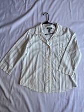 Lauren Ralph Lauren Women s XL White Blue Stripe 100 Cotton Button Front Shirt