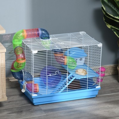 2-Tiers Small Animal Cage/Home with Water Bottle, Food Dishes, & Interior Ladder