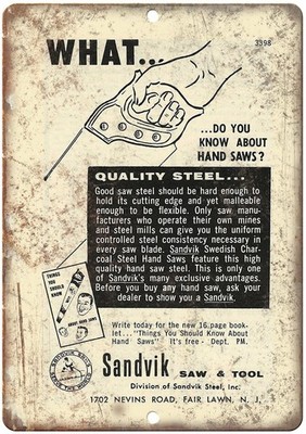 Vintage Metal Sign Sandvik Saw Tool Reproduction Aluminum 8x12 Plaque