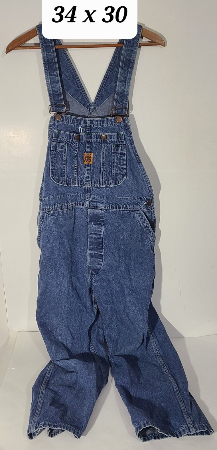 Vtg 80s/90s Big Ben Wrangler Blue Denim Bibbed Overalls Size