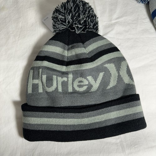 Hurley Ragland Beanie 2 Paar blau grau Mützen Bommel Oberteil schwarz 3-farbig Mützen - Bild 2 von 7