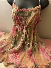 NWT VTG Victoria's Secret 90s Pink Orange Floral Babydoll Chemise Thong Set M
