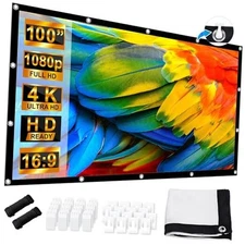 100 inch Projector Screen, LEORFI Foldable Anti-Crease Movie Screen, 1.1 Gain 