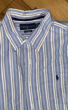 Men s Ralph Lauren Polo Shirt Blue Striped Button Down Long Sleeve XL Classic