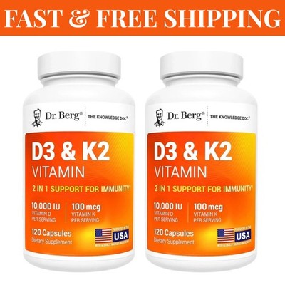(2 Pack) Dr. Berg s Nutritionals 100mg Vitamin D3 & K2 Supplement - 120 Capsules