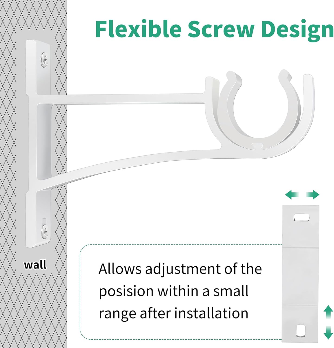 2 Pcs Closet Rod Holder Support U Shaped Rod Socket Flange Set Heavy Duty Pole End Supports Screws Wardrobe Bracket Shower Curtain