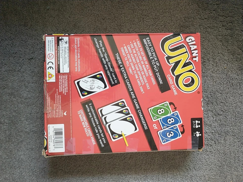 Giant Uno Playing Cards. 7.4 X 10.1. Made By Cardinal/Mattel. - Image 4 of 4
