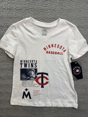 Minnesota Twins Shirt Girls Small 6/6X White MLB Baseball V-Neck T-Shirt Tee