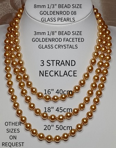 8mm 1/3" GOLDENROD GLASS PEARL + GLASS CRYSTAL NECKLACE CHOICE OF LENGTH & CLASP - Picture 24 of 26