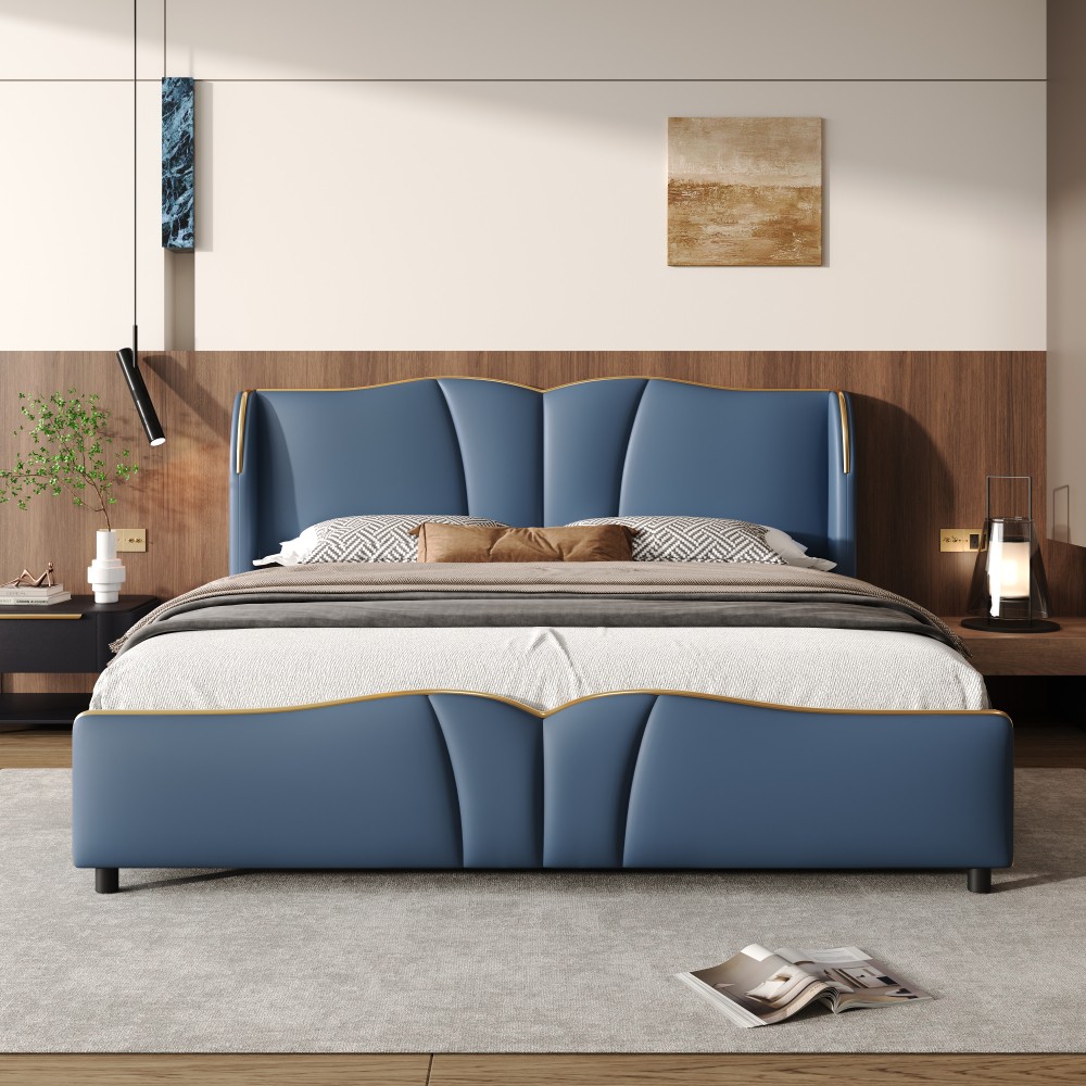 With Wing Back, Headboard, Leather Cushion With Wavy Footrest