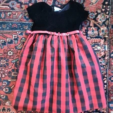Girls Brooke Lindsay Collection Plaid Holiday Short Sleeve Dress Size 6  Velvet 