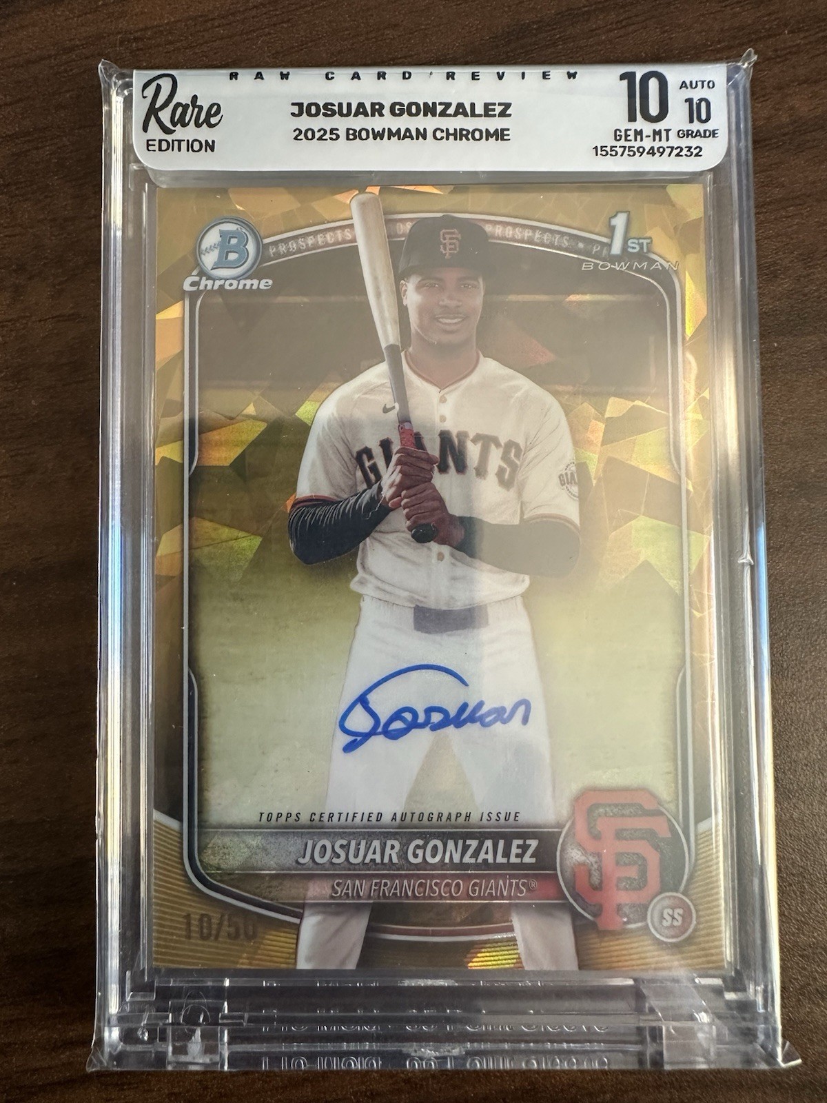 JOSUAR GONZALEZ 2025 BOWMAN CHROME SAPPHIRE 1ST GOLD REFRACTOR AUTO /50