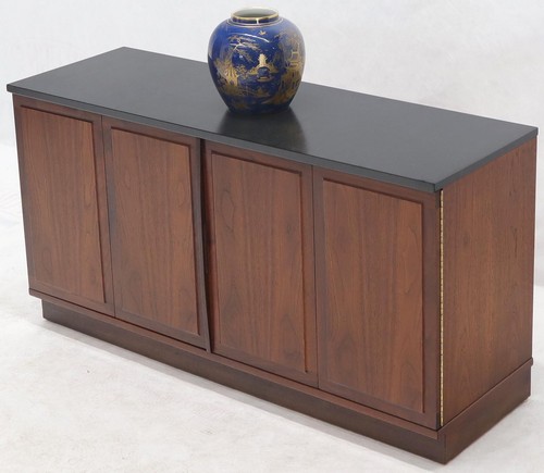 Walnut Base Petit Credenza with Slate Top TV Stand Cabinet Console Table - Picture 11 of 11