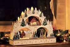 Schwibbogen LED Lichterbogen Holz mit Motor + Pyramide + 7 Kerzen Timer Advent