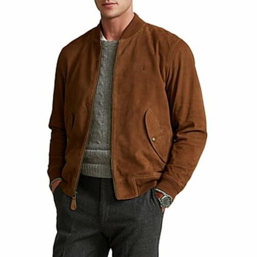 Polo Ralph Lauren Mens Suede Leather Bomber Jacket Country Brown Small 115790₽