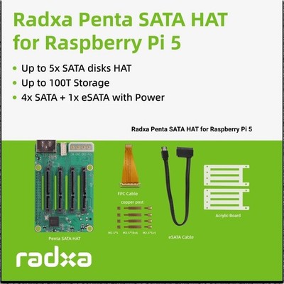 5-Bay SATA Disk HAT für Raspberry Pi 5 & ROCK Pi SBCs 3A 4A 4B 4SE 5x SATA 5A PS