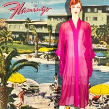 Vintage Sheer Fuchsia Silk Chiffon Kimono Sleeve Pink Robe S/M Peignoir 90s