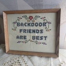 Vintage KITCHEN WALL ART Embroidered Wall Hanging Backdoor Friends Are Best