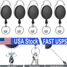 5Pcs Retractable Key Tool Reel Holder Steel Clip Chain Belt Heavy Duty Split USA