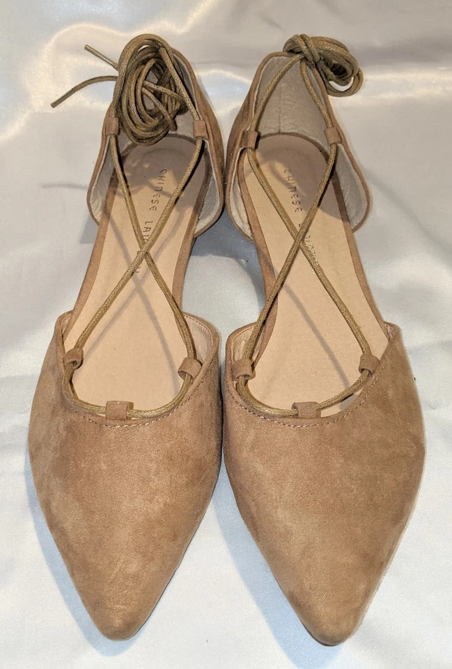 Zapatos planos de ballet con cordones para mujer de lavandería china beige desnudo talla 11 Foto 3 de 4