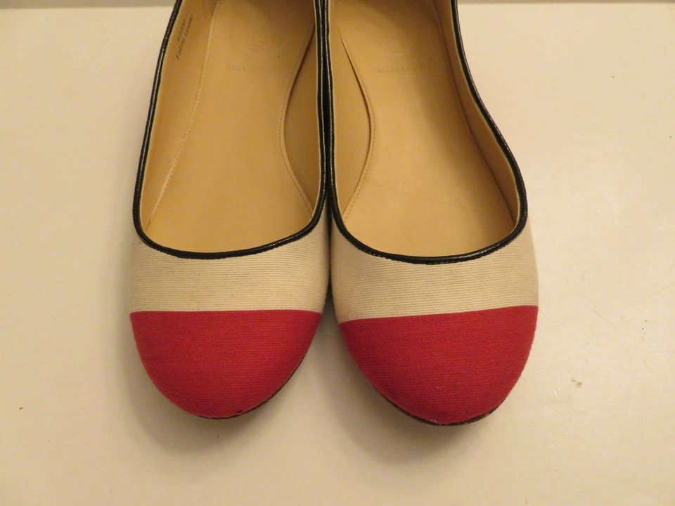 J Crew Collection Nora Talla 7 Lona Ballet Pisos/Zapatos Rojo/Blanco Vacaciones Rayas Foto 2 de 4
