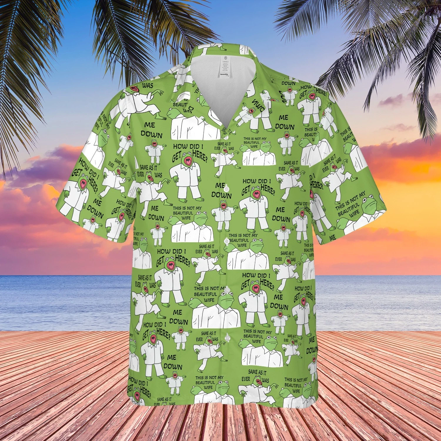 Disney Kermit Muppet Hawaiian Shirt Button Down Shirt