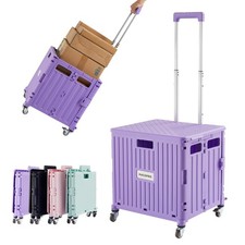 Folding Utility Cart Portable Rolling Crate Handcart 4 Wheels Purple HK-14A