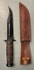 KA-BAR USMC Fighting Knife w/Leather Sheath Marines Olean NY