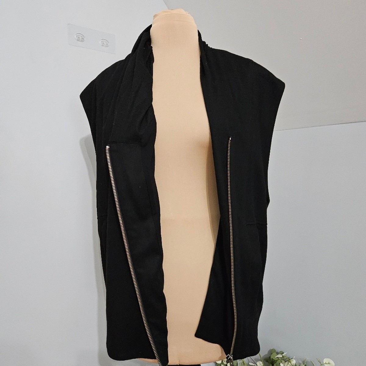 Helmut Lang Wool Black Asymmetric Zip Sleeveless Vest Pockets Medium Lagenlook View 6