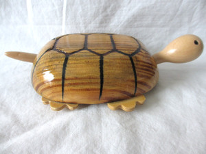 Turtle Wood Wheeled Push Toy, Head and Tail Move 7 in lg X 4 in wd. Hand Made
