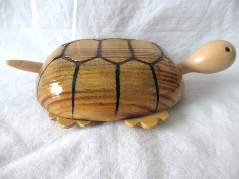 Turtle Wood Wheeled Push Toy, Head and Tail Move 7 in lg X 4 in wd. Hand Made