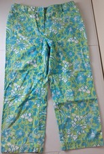 KATE HILL 6 Green Blue Floral Casual 100 Cotton Ankle Pants