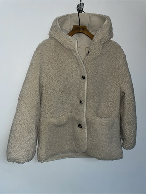 marks & spencer faux Shearling jacket M Beige Shacket Hooded Coat
