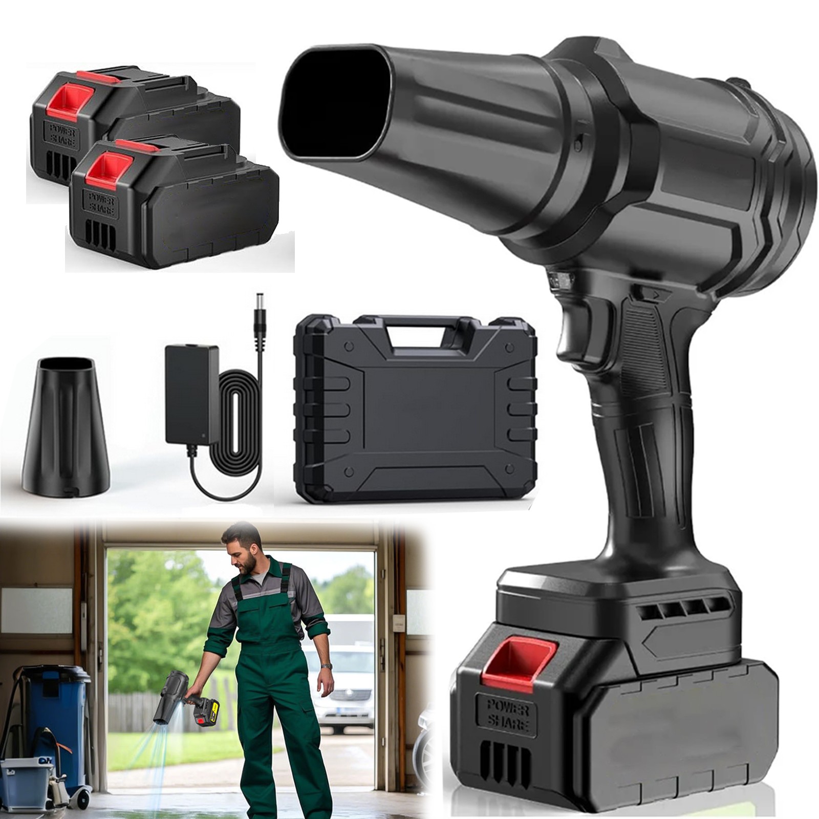 Electric Cordless Leaf Blower 500000RPM Handheld Leaf Blower 2 Battery & Charger