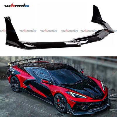 Winglet Front Bumper Lip Spoiler For Corvette C8 Z51 STG 3 2020-25 Glossy Black
