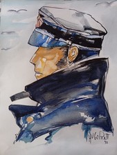 Omaggio a PRATT CORTO MALTESE Acquerello Su Carta 42x30 Cm Senza Cornice 