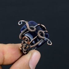 Sodalite Gemstone Copper Wire Wrap Jewelry Ring Size 9 Gift for Her f861