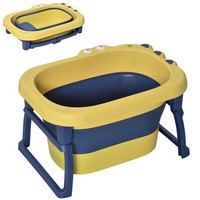 HOMCOM Foldable Baby Bathtub for Newborns Infants Toddlers w/ Stool - Yellow