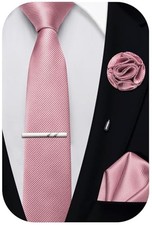 2.4" Solid Satin Skinny Ties for Men Slim Necktie and Pocket Square Rose Gold