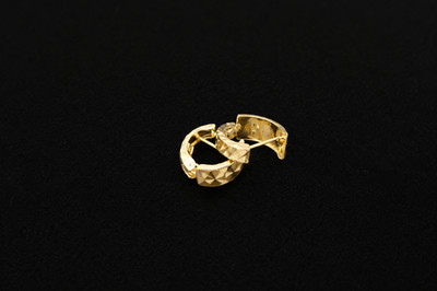 18k Textured Diamond Cut and Geometric Faceted Huggy Earring