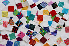 Lot of 20 cotton fabric 4-patch quilt squares 3.5" blocks multicolor white