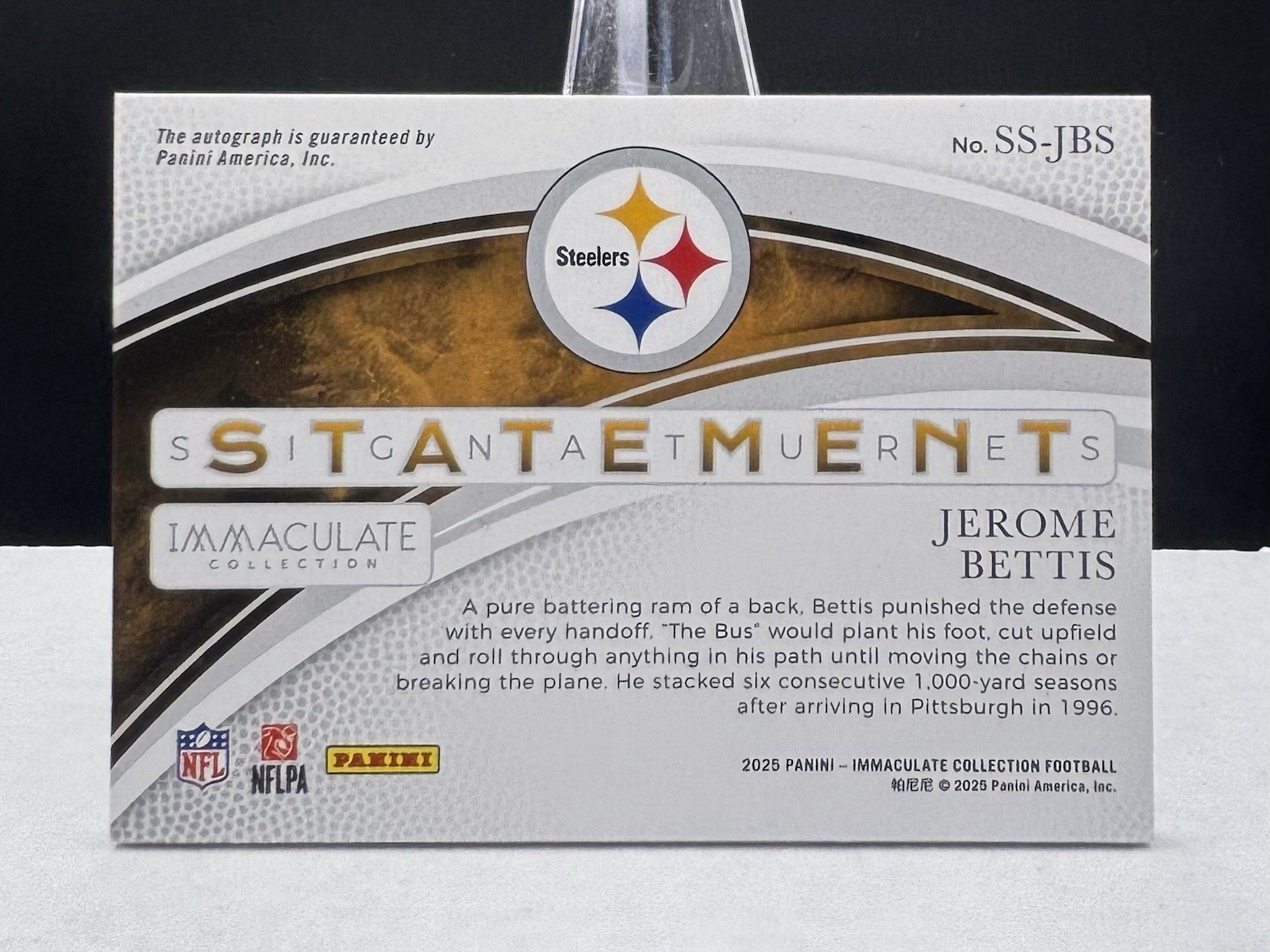 2025 Panini Immaculate Jerome Bettis Statement Auto SS-JBS Steelers /49 view 2