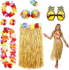 8 Pack Hula Skirt Costume Accessory Kit for Hawaii Luau Party - Dancing Hula W/F