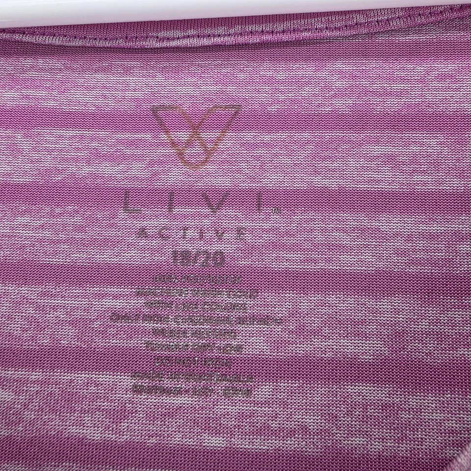 LIVI Active 衬衫女式 18/20 V 领短袖条纹轻便上衣加大 — 第 2/4 张图片