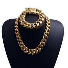 Chain Set 22mm Wide Heavy Gold Color 316L Fine Stainless Steel Cuban Miami Link