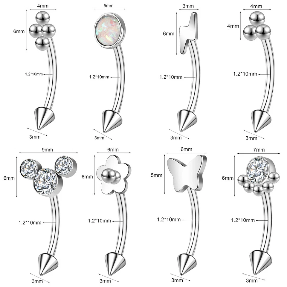 8 piezas anillos de acero inoxidable para cejas cristal ópalo piercing para cejas joyería corporal Foto 4 de 4